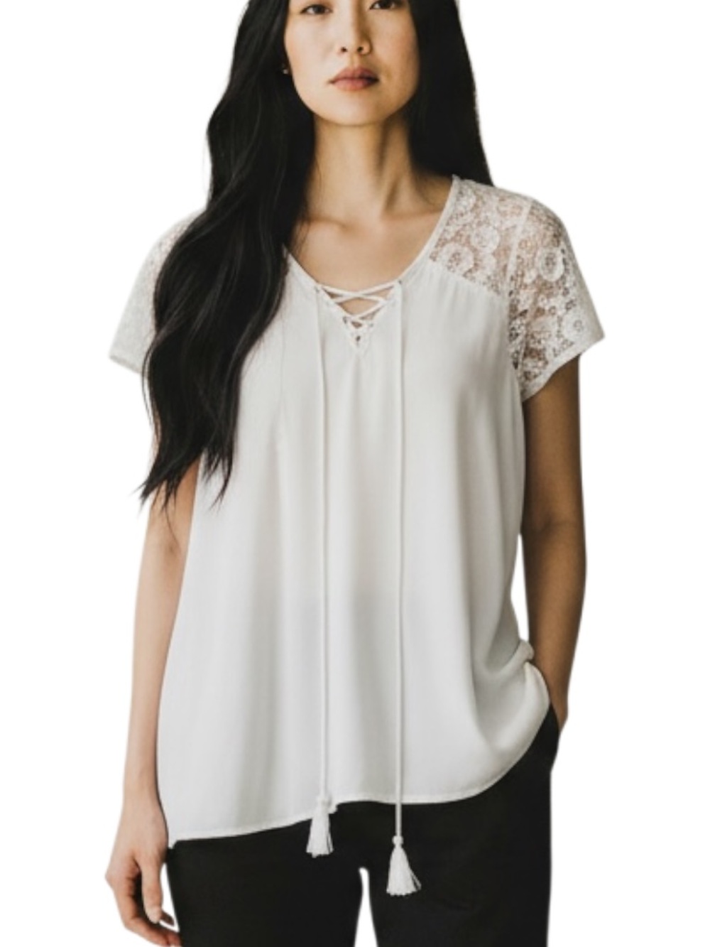 Sadie & Sage White Lace Tunic Top Women’s Medium Boho Flowy